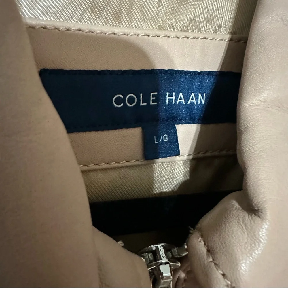 Cole Haan Smooth Lambskin Leather Moto Jacket‎ Nude Pink Size Large
